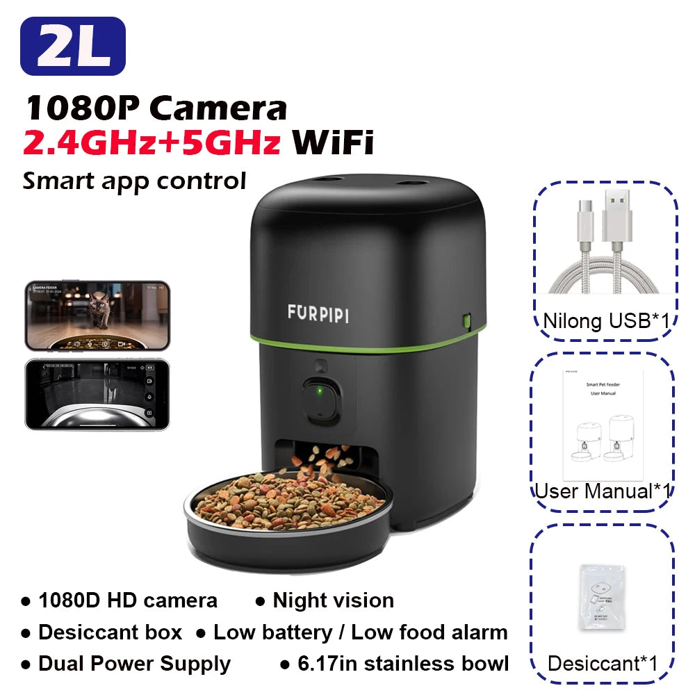 1080P HD Camera Automatic Dog Feeder with 5G WiFi
