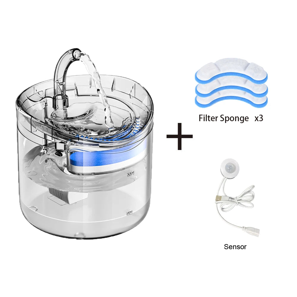 2L Pet Cat Dog Drinker Fountain Activated Filter USB Powered Automatic Pet Feeder Motion Sensor Bowl Pet Silent Drinking Bowl