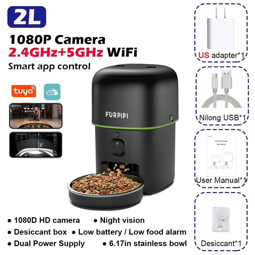 1080P HD Camera Automatic Dog Feeder with 5G WiFi