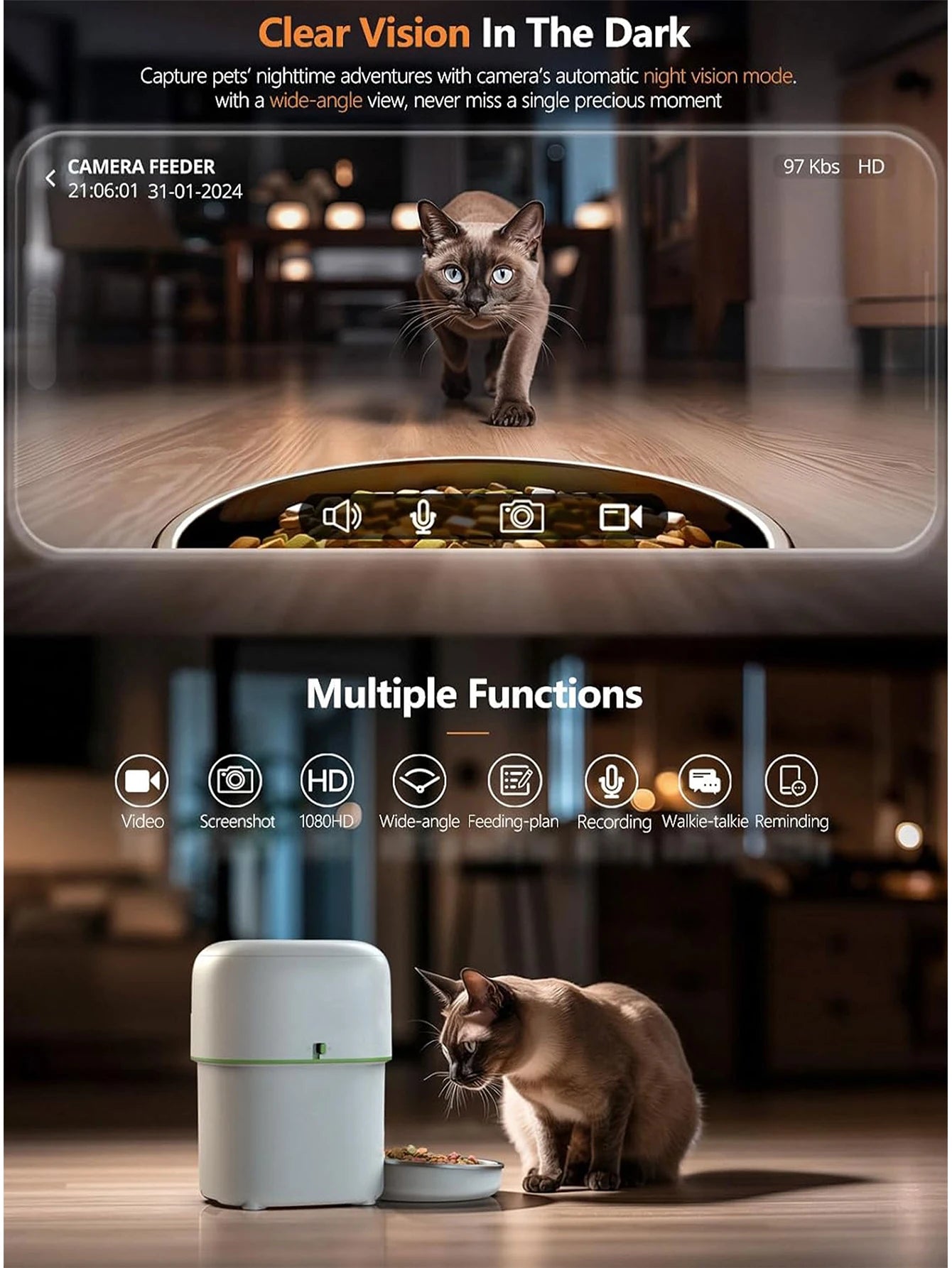 1080P HD Camera Automatic Dog Feeder with 5G WiFi